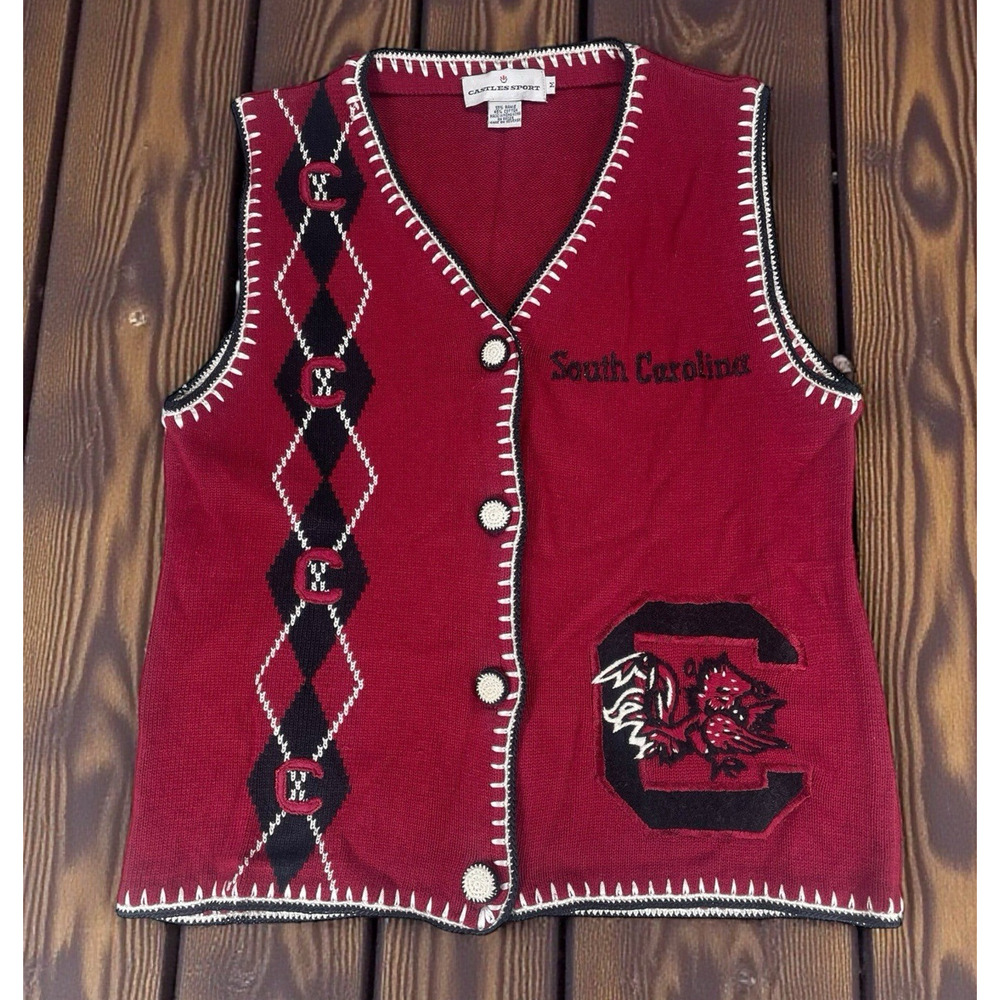 VTG Castles Sport USC South Carolina Gamecocks Sweater Vest Size M Football Fan